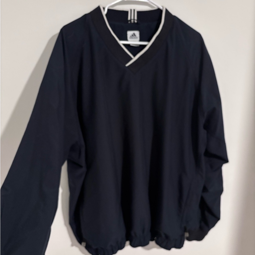 Vintage adidas Men's V-Neck Rain Crewneck | Navy | XL